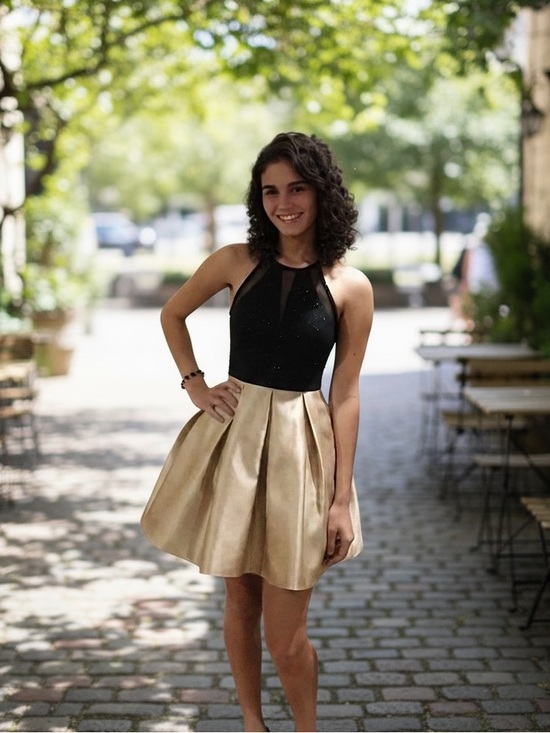 Teeze Me Dresses & Skirts - Teeze Me Black Gold Halter Fit Flare Party Dress